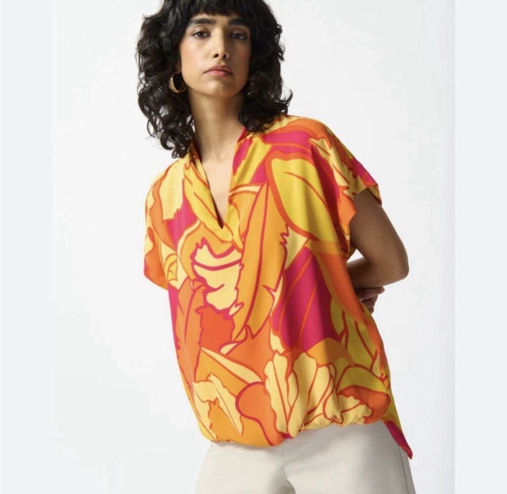 Joseph Ribkoff Tropical Print Short Dolman Sleeve Boxy Top Size 2 NWT